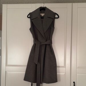 Michel Kors Sleeveless Gray Wrap Belted Wool Blend Vest